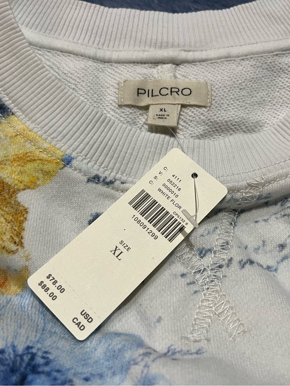 Pilcro Niki Bubble White Floral Sweatshirt with Blue and Yellow Accents - Picture 4 of 5